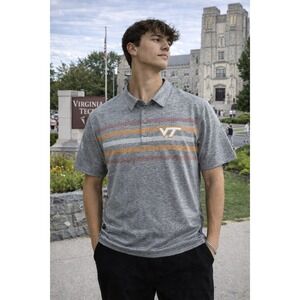 VT Virginia Tech Hokies Captivating Striped Gray Polo Shirt Mens Large